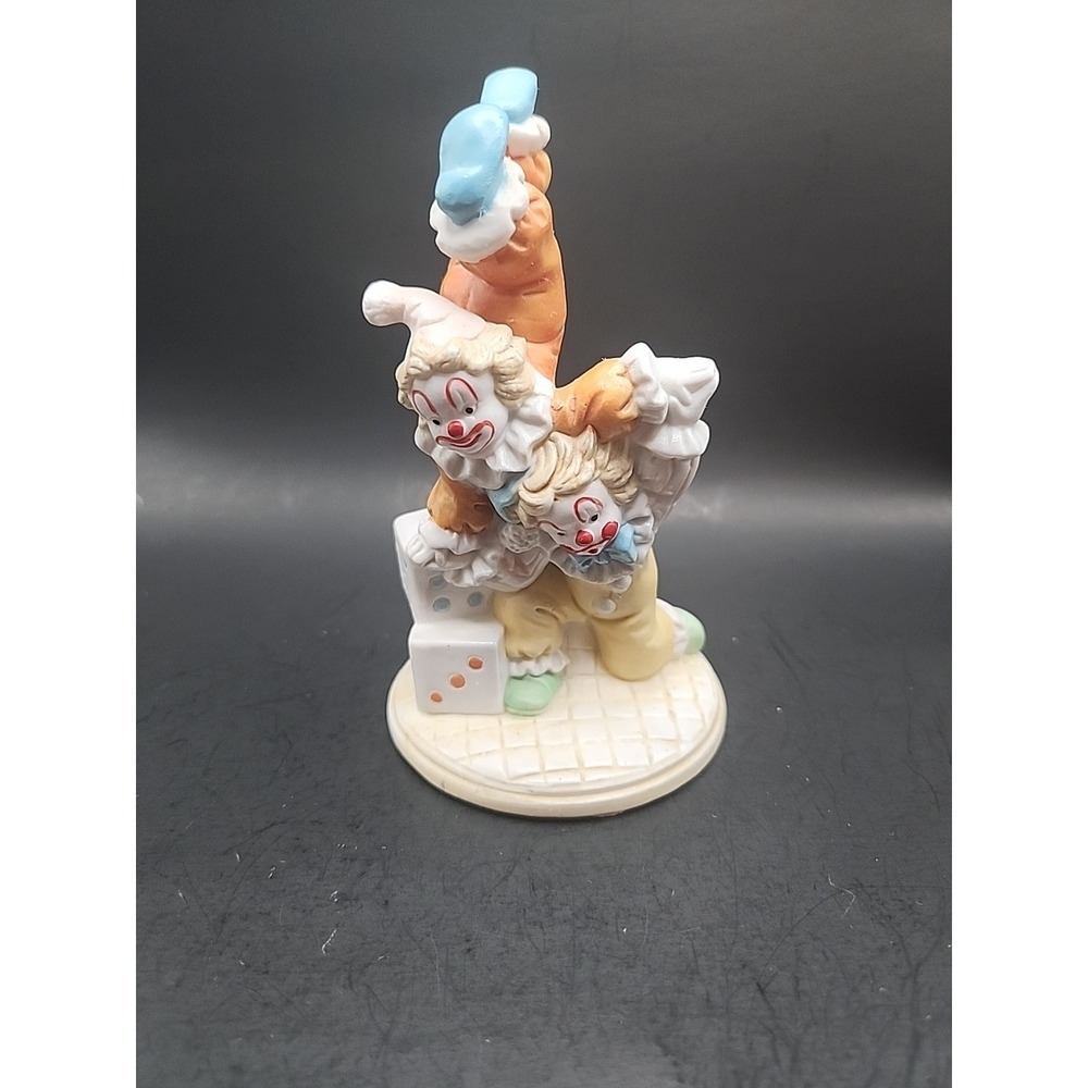 Vintage Fine Porcelain Bisque Acrobat Clowns‎ Figurine 5.5" X 3.25"